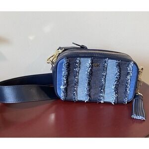 Michael Kors Navy Blue Frayed Denim & Leather Crossbody Bag AC-1810 S19 Purse